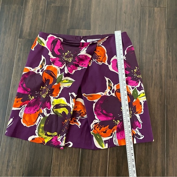 TRINA TURK Epiphany Purple Fig Floral A Line Faux Wrap Skirt Size 14 - Picture 7 of 7